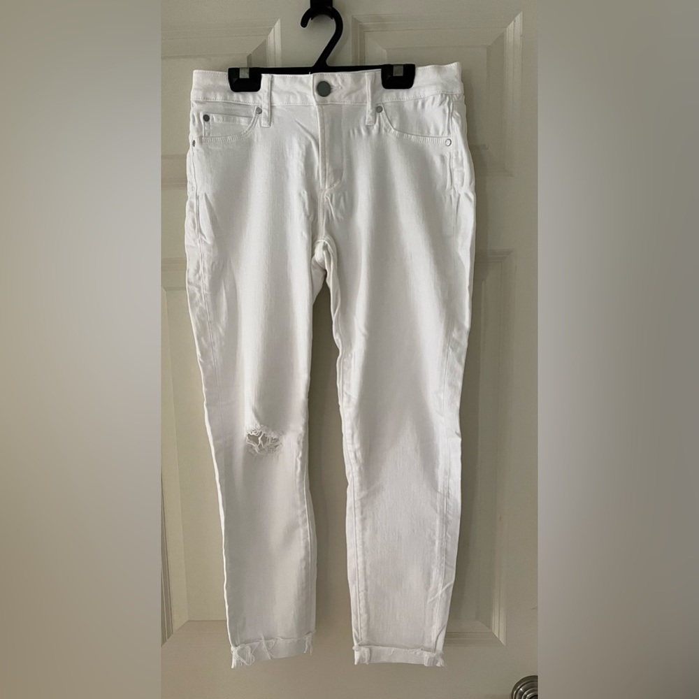 Articles of Society White Denim Distressed Jeans, Frayed or Raw Hem, 27
